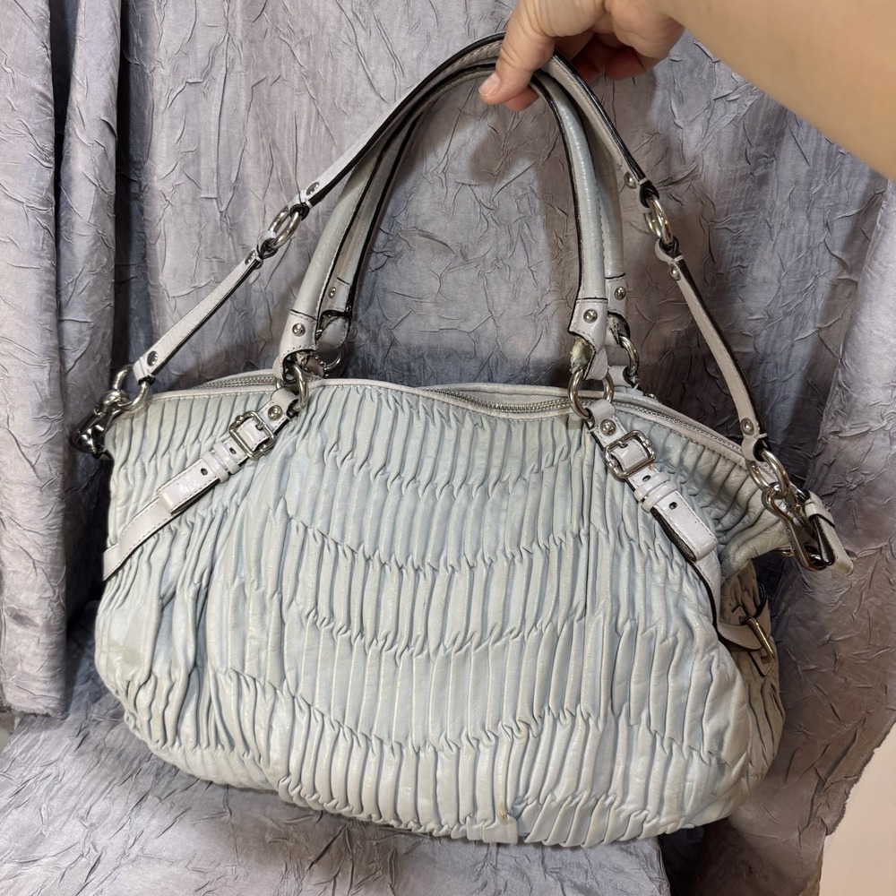 COACH Madison Sophia Satchel Shoulder Bag Gray Gathered Leather - Picture 2 of 16